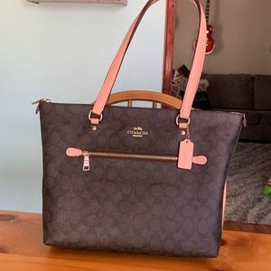 Brown with light pink accents.